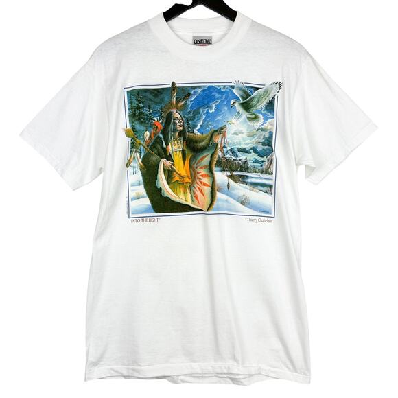 Vintage 93 Into The Light Thierry Chatelain Art Native TShirt Single Stitch - M - Picture 1 of 9